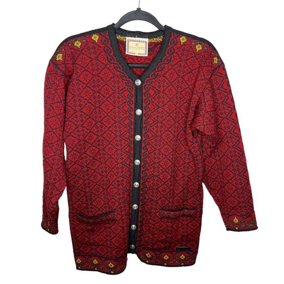 DALE OF NORWAY / red black wool button front cardigan sweater / S - Picture 1 of 7